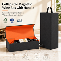 Boîte d'emballage pliable en carton gris avec poignée supérieure et fermeture magnétique, finition mate, pour vin, brandy et vodka