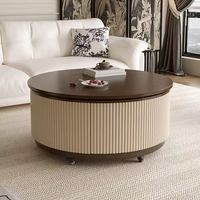 Table basse ronde moderne avec plateau relevable, table de salon avec tiroir de rangement et compartiment caché
