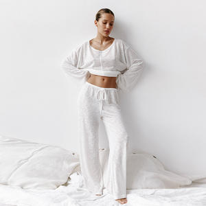 工場カスタムスタイルまたはロゴODM女性用長袖パジャマセット寝間着パジャマナイトウェアピジャマ2ピーススーツホームウェア - Product Image 3