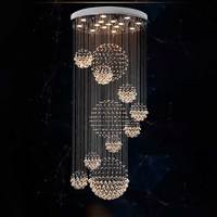 Lustre suspendu sur mesure à double hauteur avec boule de cristal, lumière blanc chaud, télécommande, pour escalier, villa, hall d'entrée
