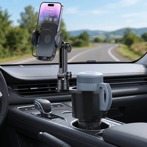 Soporte para teléfono con portavasos para coche 2 en 1, brazo largo ajustable universal, soporte giratorio de 360 grados para teléfonos inteligentes de 4-7 pulgadas - Product Image 1