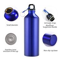 Bouteille d'eau sport en aluminium personnalisée avec logo, 400/500/600/750 ml, avec mousqueton et bouchon à vis, anti-fuite, pour activités de plein air