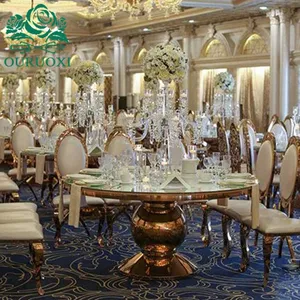 Polished Aluminium Metal Round Glass Top Wedding Table For Banquet Event