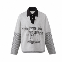 Pull-over décontracté pour homme, gris, col contrastant, manches rayées, imprimé lettres, style streetwear, vente en gros, OEM ODM