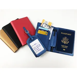 定制护照夹和行李标签礼品套装超薄防水护照盒皮革帕萨卡沃porta可爱小袋聚氨酯皮革