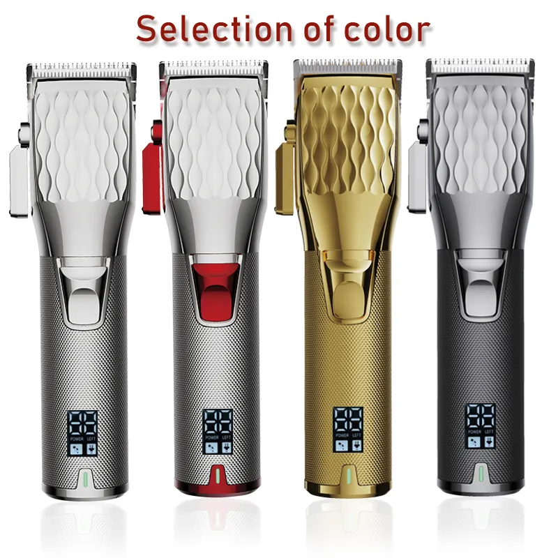 OEM logo cordless professional hair trimmer clipper LCD display 440C blade hairdresser barber salon adjustable blade