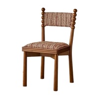 Chaise de salle à manger rétro en bois massif de style français avec revêtement en velours - Chaise de jardin stable et durable pour l'extérieur