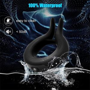 EW-Anillo <span class=keywords><strong>de</strong></span> silicona recargable para hombre, juguete sexual <span class=keywords><strong>de</strong></span> alta calidad con dos motores, 2022 - Product Image 2