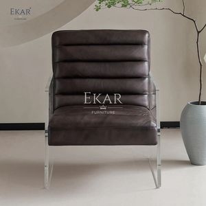 Kursi kulit imitasi untuk ruang tamu, kursi santai dengan sandaran tangan akrilik Modern - Product Image 3