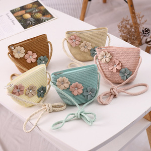 2024 Chất Lượng Cao Mini Số Lượng Lớn Trẻ Sơ Sinh Trẻ Em Của Bán Buôn Mềm Mùa Hè Bé Trẻ Em Mặt Trời Bãi Biển Cap Panama Hoa Rơm Hat Và Túi - Product Image 6