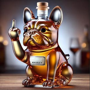 Bán Buôn 300Ml Vui Pháp Bulldog Whiskey Chai Có Sẵn Dán Chó/Vịt/Mèo/Xe/Hộp Sọ Hình Dạng Chai Thủy Tinh Với Nút Chai - Product Image 6