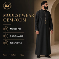 Thobe Jubbah pour homme personnalisé, noir et or, broderie géométrique, col montant, OEM ODM, taille sur mesure