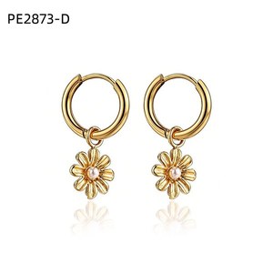 Pendientes de aro con forma de flor Amy Amy con perlas de imitación chapadas en plata para mujer, joyería de regalo PE2873 - Product Image 4