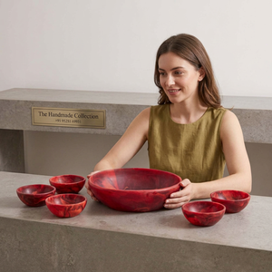Handmade Polished Resin <b>Bowls</b> Set Customizable Modern Luxury Design <b>Red</b> Marbled Finish Dishwasher Safe Stackable Eco-Friendly - Product Image 1