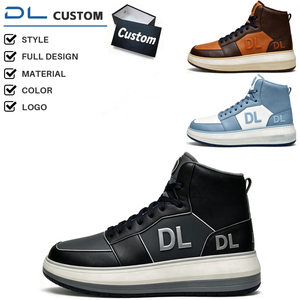 Chaussures <span class=keywords><strong>de</strong></span> skate montantes pour hommes avec logo personnalisé, en cuir synthétique tricoté, à blocs <span class=keywords><strong>de</strong></span> couleurs géométriques, semelle épaisse, style rétro décontracté - Product Image 1