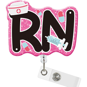 Portacredenciales Retráctil de Acrílico con Diseño de Letras Médicas Rosadas, para Enfermeras, Estudiantes de Enfermería, con Brillantina, para Identificación, Tarjeta de Nombre, 5 cm, Moderno - Product Image 2