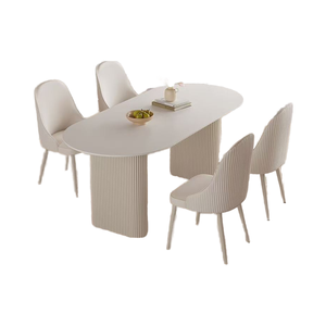 Роскошный кремовый Овальный Современный Простой чистый белый столовый набор переработанных сосен металлические ножки для дома, бара, квартиры, гостиничной мебели небольшого размера - Product Image 5