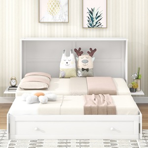 Solid Wood Storage <b>Bed</b> With Drawers White And Gray <b>Space</b> <b>Saving</b> Design For Children Adults Elderly - Product Image 4