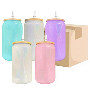 Free Shipping 15oz Sublimation Shimmer Glass Can with <b>Bamboo</b> Lid Straw for Party Use Soda Beer Coffee Tumbler for DIY Printing - Product Image 1