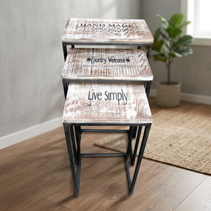 Industrial Vintage S/3 Non-Foldable Handmade Iron Metal Wooden <b>Antiqued</b> Finish Farmhouse Apartment Villa Living Room Ottoman - Product Image 3