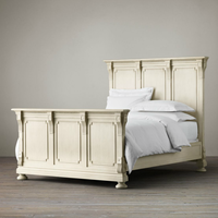 Lit double en chêne sculpté à la main de style vintage français de haute qualité, lit moelleux en bois massif, ensemble de meubles de chambre à coucher de style traditionnel