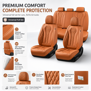 Ensemble de housses de siège de voiture Luxfit en cuir Nappa matelassé diamant <span class=keywords><strong>cognac</strong></span>, enveloppement complet, amélioration de l'habitacle pour berline et SUV, compatible airbag, ajustement universel - Product Image 2