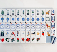 Coffret de Mahjong en Acrylique de Noël 160 Pièces avec Tuiles Renne et Ornements, Jeu de Mahjong Américain Durable avec Design Gravé