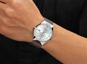 Wholesale Men's Casual Dress Quartz Watch Stainless Steel Mesh Band Ultra Slim Large Dial Fashion Waterproof Wristwatch - Product Image 6