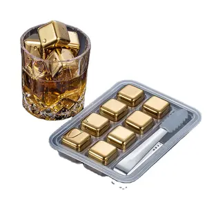 Cubo di ghiaccio in acciaio inossidabile con Logo personalizzato 4 pezzi Set di cubetti di ghiaccio d'oro per whisky