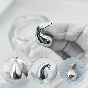 Pendientes Personalizables de Plata de Ley 925, Pendientes de Lágrima Huecos con Baño de Rodio, Elegantes y Versátiles para Mujer - Product Image 5