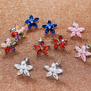 Orecchini a perno con fiore marquise blu per donna, gioielli classici alla moda - Product Image 6