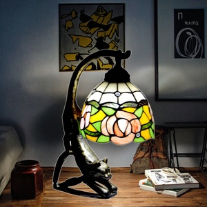 LongHuiJing Creative Cat Tail Pendant Light Tiffany Style Stained Glass Lamp Home <b>Table</b> Lamp Night Light Reading <b>Bedside</b> Lamp - Product Image 2