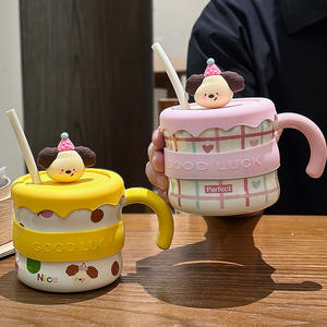 แก้วการ์ตูนลูกสุนัข Zuo Mu พร้อมฝาและหลอด 300 มล. ลายนำโชค สำหรับเป็นของขวัญเด็กผู้หญิง ฤดูใบไม้ผลิ 2025 - Product Image 4