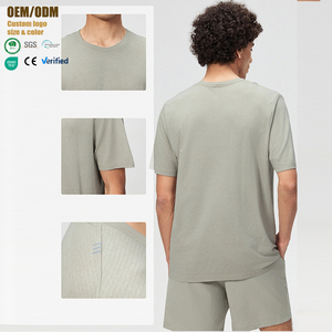 Camiseta de Verano sin Costuras con Cuello Redondo y Color Sólido, Camiseta Deportiva Informal, Simple, Básica, Combinable con Todo, Transpirable para Hombre - Product Image 2