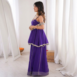 Wholesale Indian Ethnic Wear Sleeveless Mirror Work Peplum Kurti Sharara Set Silk Chiffon Designer 3-Piece Pakistani Salwar Kame - Product Image 4