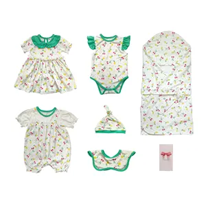 Großhandel Kinder tragen Kleid Puff Ärmel benutzer definierte Blumen druck niedlichen Gebot Mädchen Röcke Stram pler Kinder Sommer Set mit Geschenk box