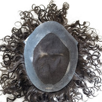 Australie Style peau transparente dentelle suisse afro cheveux bouclés cheveux humains hommes toupet avec sur mesure