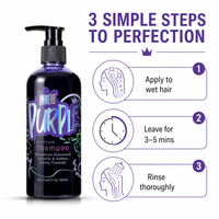 Shampooing violet 3-en-1 en gros pour cheveux gris décolorés, neutralise les reflets jaunes, tonifiant blond argenté, marque privée 300ml