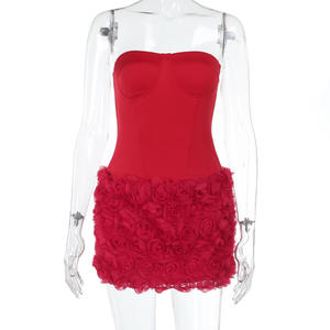 เดรสสั้นเซ็กซี่ลายดอกไม้3D ชุดเดรสแขนกุดเปิดหลังคอวีลึกสีแดงเก๋ๆสำหรับ2025งานปาร์ตี้ตอนเย็นฤดูร้อน - Product Image 6