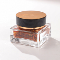 Pot en verre carré transparent de luxe de 30 ml pour safran, avec étiquettes personnalisées, bouchon à vis doré de qualité alimentaire et fond épais