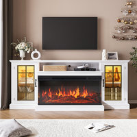 Meuble TV avec foyer intégré, fonction minuterie, affichage 3 faces en verre, flamme LED réglable, design moderne, durable, pour salon