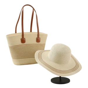 Custom Straw Hat and <b>Bag</b> Womens <b>Large</b> Capacity Straw woven Tote with Hat Summer <b>Beach</b> Shoulder <b>Bag</b> for Shopping Camping - Product Image 5