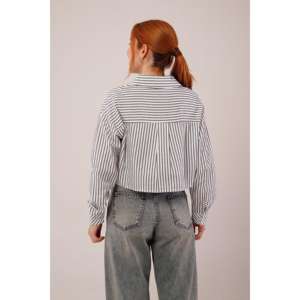 Chemises en mousseline de soie blanche pour femmes en gros, col asymétrique, style court, rayures, taille unique XL, pour le bureau, saison d'automne - Product Image 2