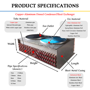 Condenseur à air hydrophile à ailettes <span class=keywords><strong>en</strong></span> cuivre HANXIN pour chambre froide et congélateur, double ventilateur, refroidissement par eau et air, prix compétitif - Product Image 3