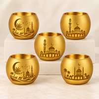 Lanterne à bougie chauffe-plat Ramadan, abat-jour, décoration de table Aïd, décoration islamique pour la maison, ornement doré découpé en forme de croissant et de mosquée