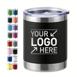 Custom 10oz Stainless Steel Travel Coffee Mug <b>Double</b> <b>Wall</b> Reusable Powder Coated Cup 10 oz Insulated Lowball Tumblers with Lid - Product Image 1