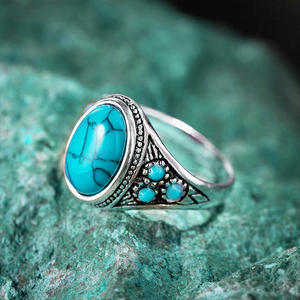 Vente en gros d'argent or <span class=keywords><strong>personnalisé</strong></span> mode rétro manchette multiple <span class=keywords><strong>original</strong></span> diamant doigt protecteur bague turquoise - Product Image 2