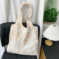 Sac fourre-tout en toile brodé transparent à motif cerise, grande capacité, pour étudiantes, sac à bandoulière pour femme, idéal pour les trajets quotidiens et le travail