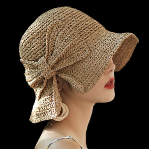 New Women butterfly Bow Wholesale <b>Straw</b> Hats for Women Summer Wide Brim Foldable Sun Shade Cap - Product Image 1
