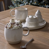 Tasses en grès décorées d'un sapin de Noël en relief, style nordique, cadeau de décoration pour la maison, tasse à café en céramique festive de Noël